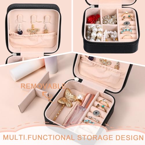 8 Pack Travel Jewelry Case Small Travel Jewelry Box Bridesmaid Gifts Jewelrys Box, PU Leather Small Jewelrys Case Organizer Storage for Rings Earrings Necklaces, Beauty Gifts (Black) - color: Black