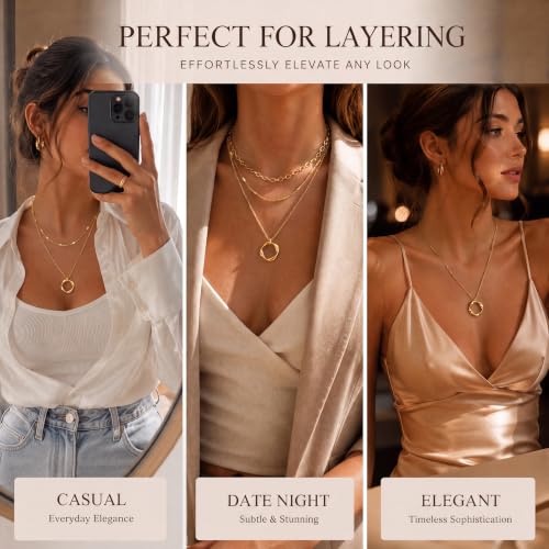 14K Gold Silver Plated Layered Necklaces for Women Trendy | Necklaces for Women Trendy, Stackable Dainty Chain Necklace, Beach Cute Fashion Pendant Choker Necklace, Jewelry Set Gifts - color: 3PCS / Twisted Circle & 2 Chains