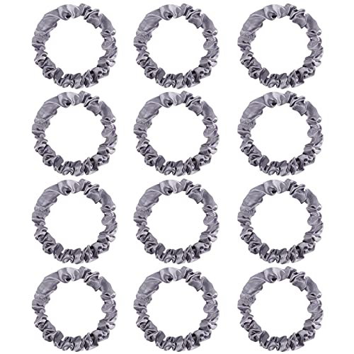 12 Pcs Satin Scrunchies, Silver Gray Hair Ties For Women And Girls | Soft Satin Fabric, Elastic Hold, Gentle On Thick Or Thin Hair, For Daily Wear, Sleep, Parties, Office Or Sports - color: 12Pcs Silver gray