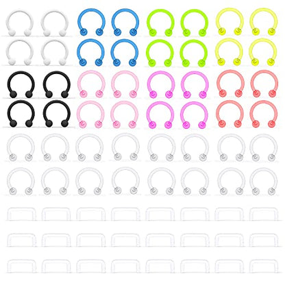 Lcolyoli Septum Retainer 16G Clear Bioflex Septum Rings Flexible Plastic Septum Nose Hoop Piercing Jewelry for Women Men 8mm 10mm - color: 72pcs-16g-3/8"