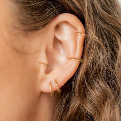 Small Gold Hoop Earrings, Lightweight 14K Gold Plated Huggie Hoop Earrings for Cartilage Helix Tragus, Hypoallergenic Earrings for Women Men, Tiny Thin Hoops Surgical Steel Endless Hoops Earrings 6-10 mm - color: 20G-(0.8X7mm)-Gold