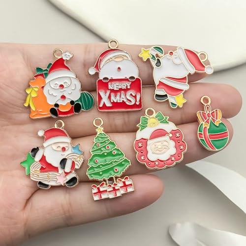 50pcs Enamel Charms for Jewelry Making Wholesale Assorted Mixed Bulk Metal Earring Findings for DIY Necklace Bracelet Keychain and Crafting - style: Christmas Charms