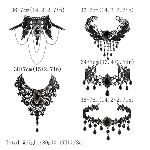 Goth Black Lace Choker Necklace for Women Gothic Vampire Necklace Halloween Victorian Dress Costume Accessories - color: Black