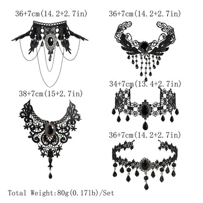 Goth Black Lace Choker Necklace for Women Gothic Vampire Necklace Halloween Victorian Dress Costume Accessories - color: Black