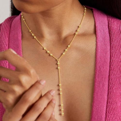 14K Gold Plated Layered Lariat Necklace for Women - Waterproof Non-Tarnish Dainty Gold Chain Necklace, Long Boho Statement Jewelry for Wedding, Prom, Summer Vacation Gifts - color: Beads Y Necklace-Gold