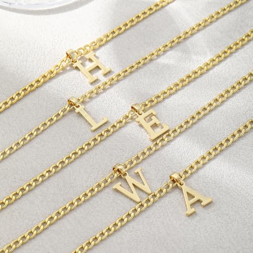 Gold Plated Initial Necklace for Men Letter Pendant Cuban Link Chain | Stainless Steel 4mm 20 Inch Chain Non Tarnish 14K A-Z Capital Name Charm Custom Jewelry Gift - color: A