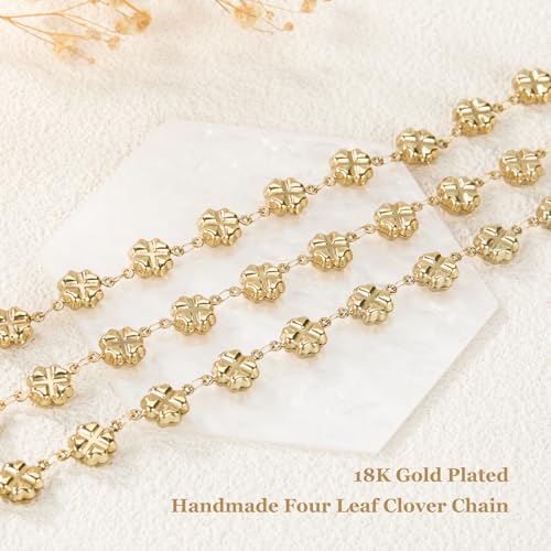 GTVOODX PVD Gold Clover Stainless Steel Chain for Jewelry Making | 6.6 FT Handmade Four Leaf Clover Bulk Chain Roll for DIY Jewelry Necklace Bracelet Making with Jump Rings and Lobster Clasps - color: Gold Four Leaf Clover