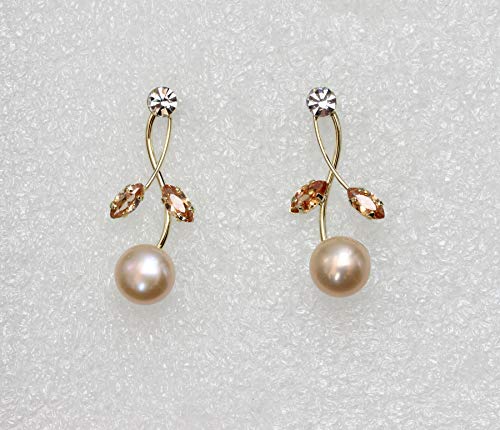 Faship Genuine Freshwater Pearls Floral Necklace Earrings Set | Premium CZ Crystal, Gorgeous, Sparkling - color: Topaz color brown