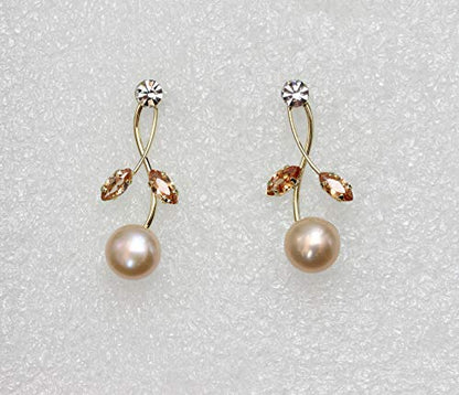 Faship Genuine Freshwater Pearls Floral Necklace Earrings Set | Premium CZ Crystal, Gorgeous, Sparkling - color: Topaz color brown