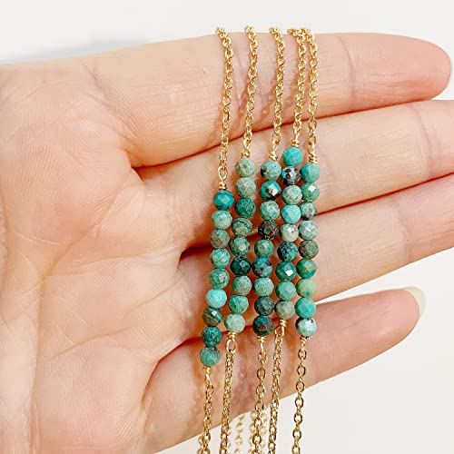 Womens Dainty Gold Chain Bracelet,Simple Layered Chain Bracelets,Beaded Turquoise Bracelet,Charm Crystal Bar,Heart,Karma,Triangle,Pearl Bracelets for Women - color: Turquoise Bar