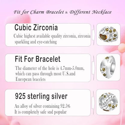 MICOO 925 Sterling Silver Jan-Dec Birthstone Charms For Bracelets and Necklaces, Original DIY Bead Charms With Cubic Zirconias Jewelry Birthday Gifts For Women. - color: 92-11Nov Birthstone charm