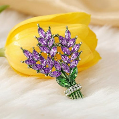 1 Piece Purple Floral Brooch Lavender Flower Brooch for Women Flowers Lapel Pins Crystal Flower Branch Corsage Elegant Dress Accessories for Party Dance Wedding