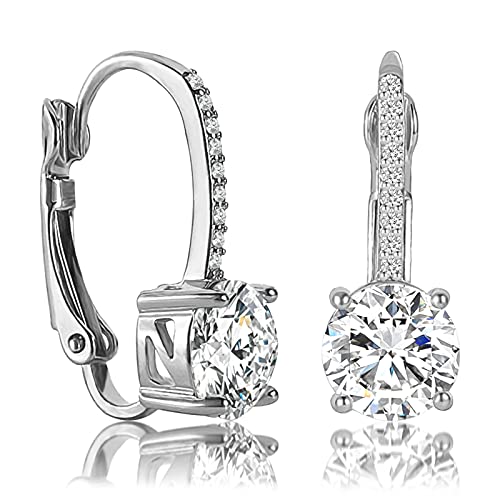 Ladies 1 Carat Diamond Pendant Earrings 18K Gold Plated Cubic Zirconia Hanging Lever Bridal Earrings Girls and Women's Fashion Jewelry - color: 2-Color Set (silver,silver)
