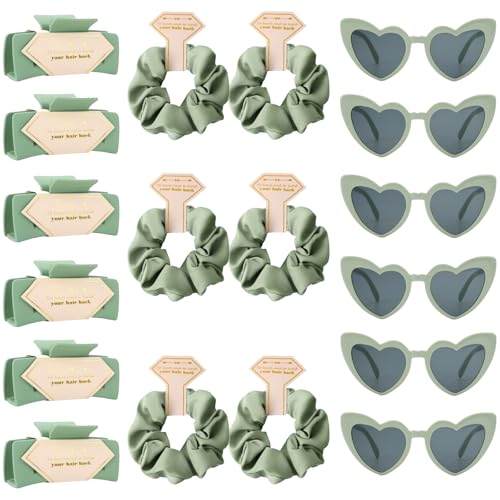 Bridesmaid Scrunchies Proposal Gifts Bachelorette Hair Claws Clips women heart sunglasses for Wedding Party Favors (Green 18sets) - color: Green 18sets
