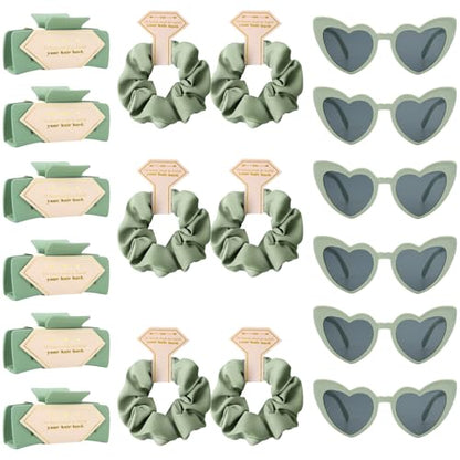 Bridesmaid Scrunchies Proposal Gifts Bachelorette Hair Claws Clips women heart sunglasses for Wedding Party Favors (Green 18sets) - color: Green 18sets