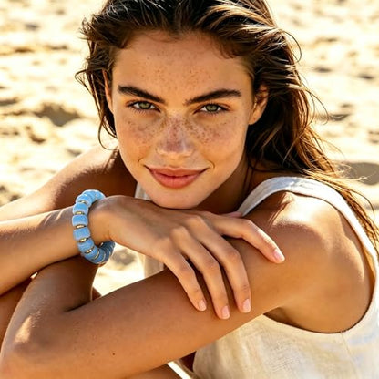 Bead Bracelet for Women Vibrant Color Resin Beads Bracelets Elastic Stretch Chunky Bracelet Boho Summer Beach Vacation Jewelry - color: Sky Blue