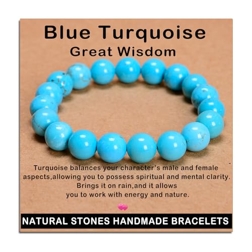 AD Beads Handmade Gemstone Stretch Elastic Bracelet Crystal Healing Reiki Nature's Beauty and Spiritual Essence Unisex (10mm, Blue Turquoise (Great Wisdom)) - color: Blue Turquoise (Great Wisdom), size: 10mm