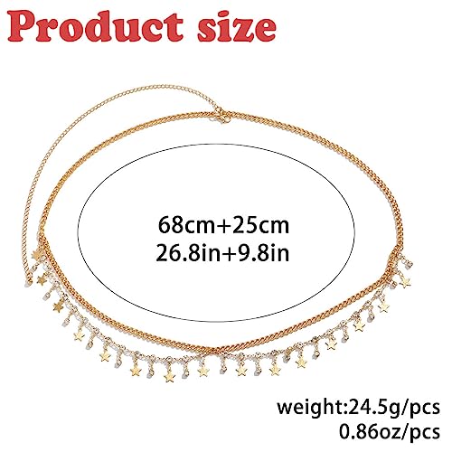 Florry Rhinestone Belly Chain Sequin Waist Chain Bikini Body Jewelry Chains Beach Belly Chain for the Waist Tassel Layered 18K Gold Body Chains for Women - color: Star