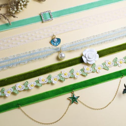 Nova&Aria Chokers Set For Women Heart Choker Necklaces Flower Pendant Velvet Cute Pink Turquoise Blue White Black Choker Necklace Christmas Colorful Lace Chokers - color: Green-C
