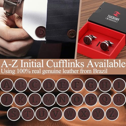 Silver Rose Gold Cuff Links Men, Leather Stainless Steel Cufflinks for Men Initial Letter Personalized Cuff Links with Gift Box for Groom Husband Father - style: Letter E