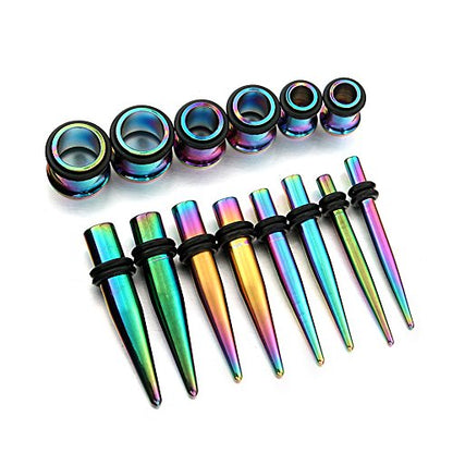 vcmart 14G-00G 36 pcs Ear Gauges Stretching Kit Tapers Plugs Eyelets Implant Grade Steel - color: Rainbow