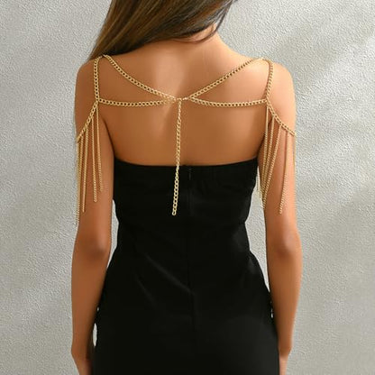 Gold Body Chain Shoulder Chain Punk Layered Arm Chain Tasssel Shoulder Necklace Festival Party Bridal Wedding Body Jewelry