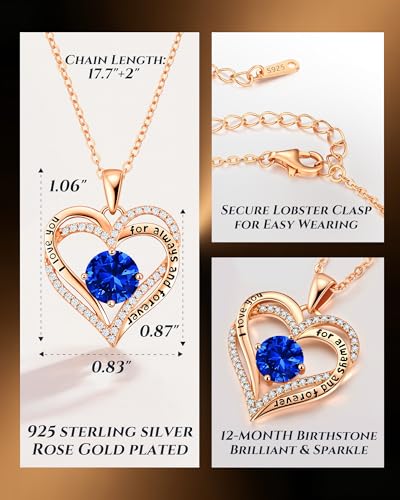 CDE S925 Silver Engraved Forever Love Heart Birthstone Necklaces for Women | 5A CZ,Hypoallergenic,Nickel-Free & Lead-Free Pendant,Anniversary Christmas Wedding Birthday Gift for Wife Girlfriend - color: 09-Sept, style: Rose Gold Plated