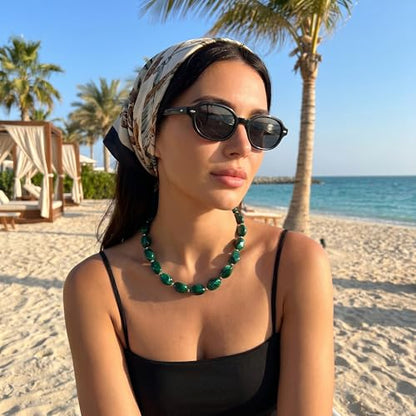 Boho Chunky Beaded Necklace for Women Lightweight Resin Beads for Summer Beach & Vacation Trendy Statement Jewelry Gift for Her - color: Dark Green