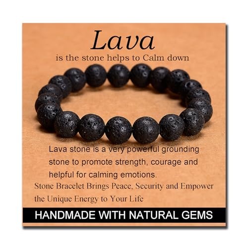 MASSIVE BEADS Handmade Yoga Stretch Elastic Bracelet Natural Stone Crystal Healing Power Energy Gifts for Unisex Adult 4mm 6mm 8mm 10mm - color: Black Lava(Calm), size: 10mm