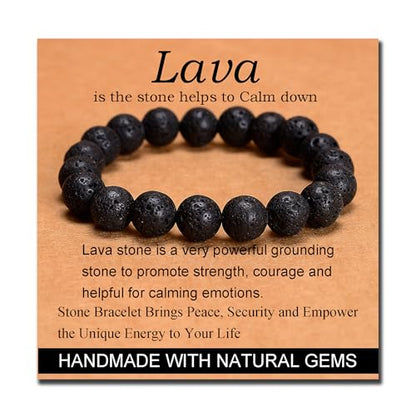 MASSIVE BEADS Handmade Yoga Stretch Elastic Bracelet Natural Stone Crystal Healing Power Energy Gifts for Unisex Adult 4mm 6mm 8mm 10mm - color: Black Lava(Calm), size: 10mm
