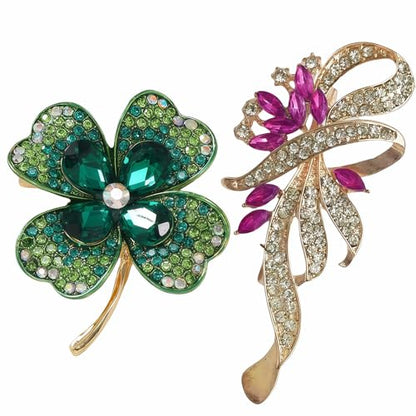 2pcs Rhinestone Brooch Pin for Women Dress Elegant Stylish Crystal Brooches Fashion Accessories Pins Lapel Boutonniere Ideas Wedding Christmas Birthday Jewelry Easter Gift - color: 06 Green/Gold