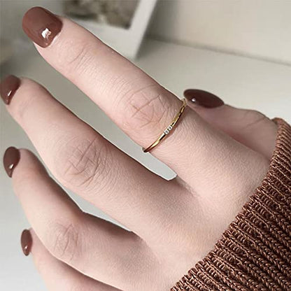 Women's Stainless Steel 1MM Thin Plain Midi Stacking Ring Band Comfort Fit, Size 3 to 10 - color: Dome - G (with 2 cz)