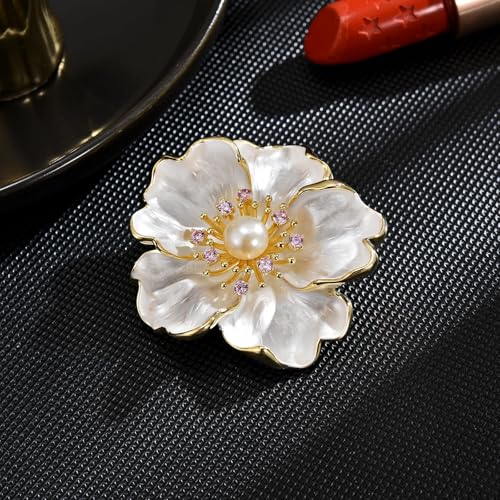 Brooches and Pins for Women Elegant Flower Pearl Brooches Costume Broches Jewelry Lady Christmas Pin for Women - style: Peony
