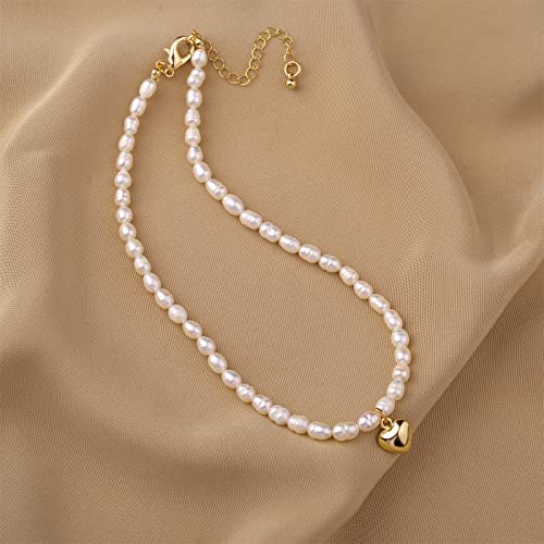 wgoud Natural Freshwater Pearl Choker Necklace for Women, Trendy 14K Gold Plated Pearl Necklaces Handmade Jewelry Gift - color: Necklace K