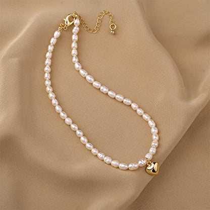 wgoud Natural Freshwater Pearl Choker Necklace for Women, Trendy 14K Gold Plated Pearl Necklaces Handmade Jewelry Gift - color: Necklace K