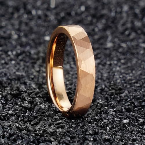 2/4/6/8mm Black/silver/gold Tungsten Rings for Men Womens Couple Fashion Jewelry Promise Engagement Wedding Band Hammered Inner ring inlaid with olive wood Carbide Polished Edge Comfort Fit - color: 4MM rose gold