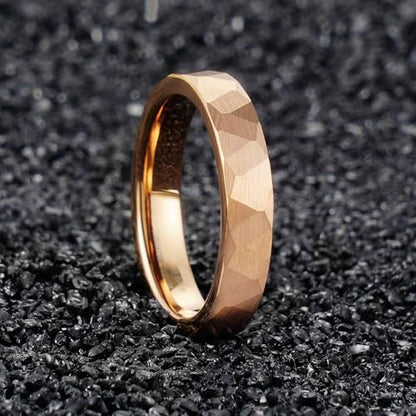 2/4/6/8mm Black/silver/gold Tungsten Rings for Men Womens Couple Fashion Jewelry Promise Engagement Wedding Band Hammered Inner ring inlaid with olive wood Carbide Polished Edge Comfort Fit - color: 4MM rose gold