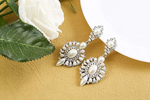 Flower Teardrop Bridal Wedding Dangle CZ Earrings in Silver/Gold Tone for Women Girl Bride Gift … - color: A-Z
