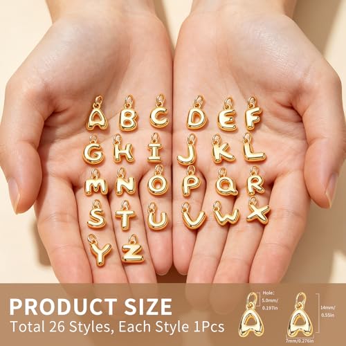 26 Pcs 18K Gold Filled Alphabet Letter Charms, A-Z Alphabet Pendant Charms Open Jump Rings for DIY Bracelet and Necklace Jewelry Making
