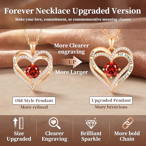 CDE Engraved Forever Love Heart Birthstone Necklace Jewelry Gifts for Women | Hypoallergenic,Nickel-Free & Lead-Free,3 x 3 mm 5A CZ Heart Pendant,Anniversary Christmas Birthday Gift for Girlfriend Wife - color: 01/07-Jan/July, style: Rose Gold Plated