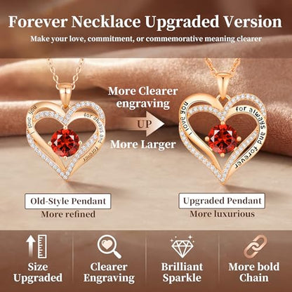 CDE Engraved Forever Love Heart Birthstone Necklace Jewelry Gifts for Women | Hypoallergenic,Nickel-Free & Lead-Free,3 x 3 mm 5A CZ Heart Pendant,Anniversary Christmas Birthday Gift for Girlfriend Wife - color: 01/07-Jan/July, style: Rose Gold Plated