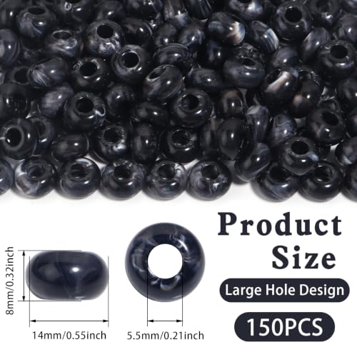 150PCS 14x8mm Black Acrylic European Large Hole Rondelle Spacer Beads with Storage Box, Loose Beads for Bracelet Necklace Earring Hair DIY Jewelry Making - color: Black