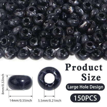 150PCS 14x8mm Black Acrylic European Large Hole Rondelle Spacer Beads with Storage Box, Loose Beads for Bracelet Necklace Earring Hair DIY Jewelry Making - color: Black