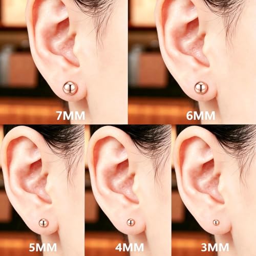 ToHeart 5 Pairs 14K Gold Silver Ball Stud Earrings for Women Studs Set | 3-7MM Studs Hypoallergenic Lightweight Small Ball Earrings Multiple Piercing Earrings Set - color: rose gold