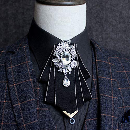 Crystal Bow tie Brooches Collar Pin Jewelry ribbon Fabric Bowknot Pre Tied Neck Tie For men Women wedding bridegroom - color: Black