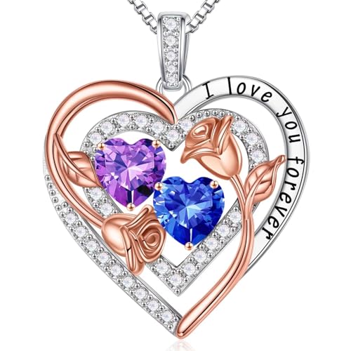 Iefil Birthstone Necklace for Women - Sterling Silver Birthstone Necklace, Anniversary Birthday Gifts for Wife Girlfriend Mom - color: 02-09-Feb-Sept Birthstone
