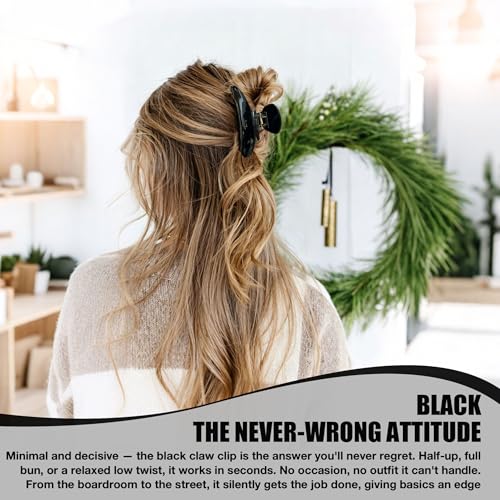 Big Hair Claw Clip Black, Nonslip Large Hair Clips for Thick Hair | Nonslip Celluloid Butterfly Jaw Clips, Acetate Claw Clips Strong Hold for Women，Jumbo French Hairclip for Curly Hair - color: Black Hair Claw