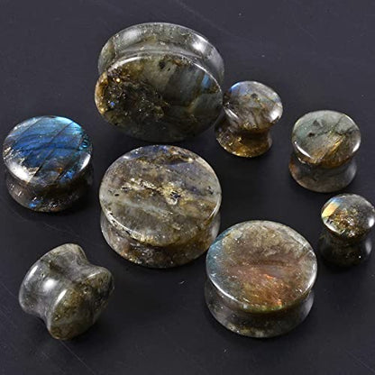 Pair Labradorite Stone Ear Flesh Tunnel Plugs Double Flared Plug Glow Stone Ear Gauges Expander - style: One Pair,7/8''(22mm)