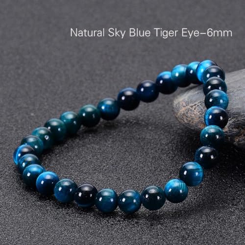 6/8/10/12mm Natural Blue Tiger Eye Bracelet Stress Relief Elastic Gemstone Natural Stone Beads Bracelet for Men Women Stretch Unisex - style: 6mm
