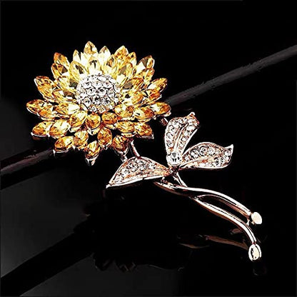 BeeGift Brooches for Women， Sunflower Brooch Pin Wedding Embellishment DIY Brooch Mother's Gift (Gold Crystal-1pcs)